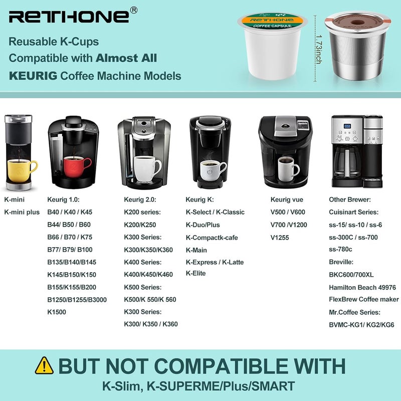 RETHONE K Cup Reusable Coffee Pods, Stainless Steel Reusable K Cups Compatible with Keurig 1.0 & 2.0 Coffee Machines Brewers Refillable K Cups (2 Pack) - Image 2